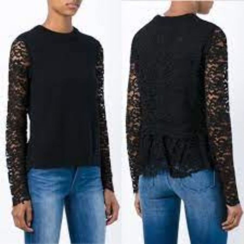 Tory Burch Merino Wool Lace Back Black Pull On Cocktail Sweater Top‎ Pullover